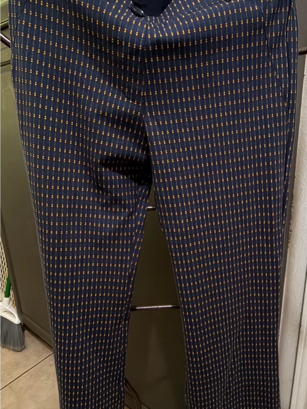 Betabrand Navy Dress Pants with Gold Micro-Check